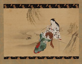 Landscape: a yujo sitting on a bench, 18th century.