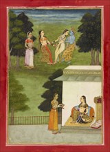 Krishna playing with the gopis, folio from a Rasikpriya, dated 1686 (Samvat 1743).