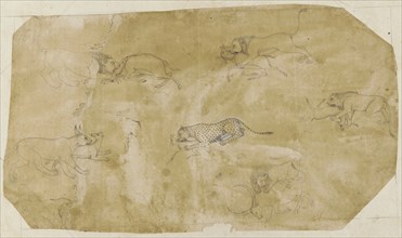 Six groups of fighting animals, 18th century.