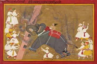 The elephant Khanderao Bahadur killing Sham Mahavat, ca. 1700.