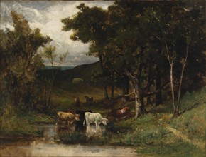 Untitled (landscape with cows in stream near trees), 1882.