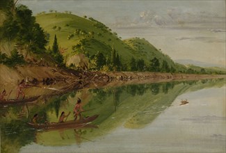 View on the St. Peter's River, Sioux Indians Pursuing a Stag in their Canoes, 1836-1837.