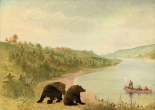 Catlin and His Men in Their Canoe, Urgently Solicited to Come Ashore, Upper Missouri, 1846-1848.