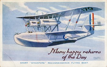 Short Singapore Reconaissance Flying Boat, 1930s. British biplane used by the Royal Air Force as a long-range maritime patrol flying boat.