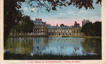 The Carp Pond, Palace of Fontainebleau, 1930s. [Palais de Fontainebleau - L'Etang des Carpes]. Royal chateau of Fontainebleau, dating from the Middle Ages.