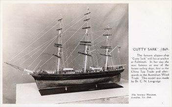 Cutty Sark, 1930s. Model made by C. Nepean Longridge of the British tea clipper built in 1869.