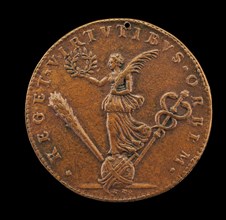 Victory Holding a Palm and Laurel, on a Globe with a Rudder, Club, and Cadeuceus [reverse], 1594.