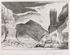 The Circle of the Falsifiers: Dante and Virgil Covering their Noses because of the stench, 1827.