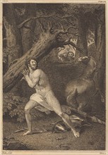 Orlando in a Fury Tearing up Trees, 1783. Creator: William Blake.