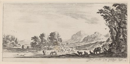 Landscape with Shepherd Guarding his Flock, in or before 1647.