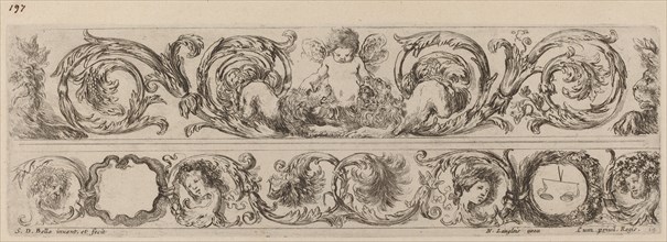 Two Ornamental Bands with Cupid and Heads of the Four Seasons, probably 1648.