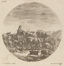 Peasant Seated on a Horse with Cows, Sheep, and Goats.