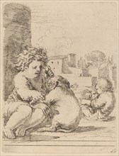 Child Playing with a Dog.