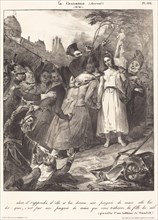 ...alors, il s'approcha d'elle: Parody of van Dyck's Betrayal of Christ, 1832. Creator: Unknown.