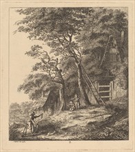 A Fisherman and Two Children in a Landscape with Thatched Cottages, 1764.