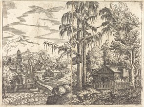 Landscape with View of a Farmer's Cottage and a Town near a River, 1551.