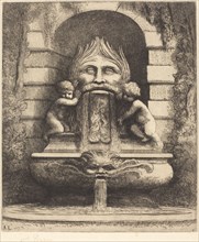 Fountain: Grotesque, Children and Basin (Une fountaine: Masque, enfants et bassin).