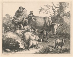 Shepherd Wearing a Cape Driving a Flock, after 1776.