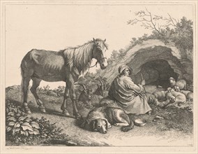 Seated Shepherd with Horse, Dog, Goats and Sheep, after 1776.