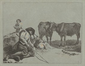 Sleeping Shepherd, Two Calves, and a Peasant Woman, 1762/1763.
