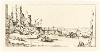 Passerelle du Pont-au-Change, Paris, après l'Incendie de 1621 (Footbridge...), 1860. Creator: Charles Meryon.