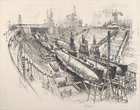 Submarines in Dry Dock, 1917.