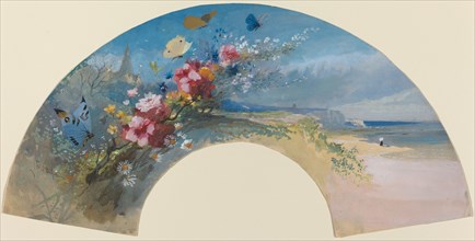 Fan with Wildflowers and Butterflies against the Norman Coast, c. 1875.