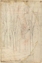 Sketch of Trees with a Statue on a Pedestal.
