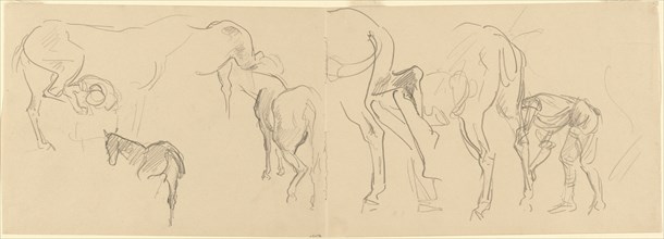 Studies for "Shoeing Calvary Horses at the Front" [recto], 1918.