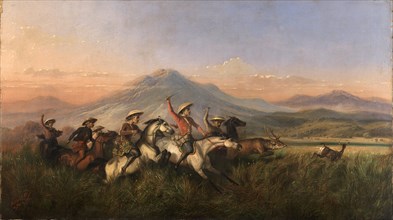 Six Horsemen Chasing Deer, 1860.