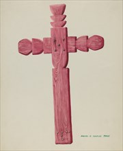 Red Wooden Cross used as Headstone, c. 1937.
