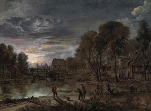 A nocturnal landscape with fishermen. Private Collection.