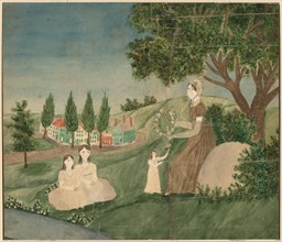 Mother and Three Children Making a Floral Wreath, c. 1825.