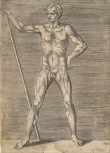 Flayed man seen from in front, holding a stick, ca. 1531-76.