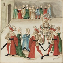 Three Men in Red Capes Dancing with Their Partners, c. 1515.