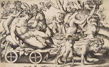 Triumph of Bacchus who is seated on a carriage at left, 1531-76.