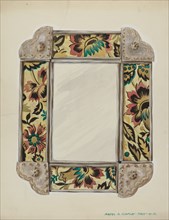 Mirror, Framed with Wall Paper Panels, Bordered in Tin, c. 1938.