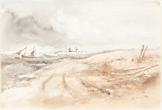 Shore Scene with Boats in Choppy Water, first half 19th century.