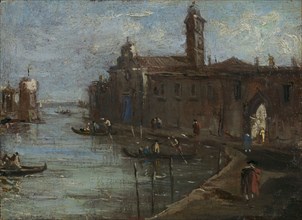Canal in Venice, 18th century. By a follower of Francesco Guardi.