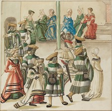 Three Dancing Couples Led by Two Knights in Room with Column, c. 1515.