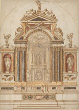 An Elaborate Altar of Colored Marble Ornamented with Sculptures, 1600s.