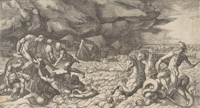 Neptune calming the Tempest Aeolus raised against the Fleet of Aeneas, 1531-76.