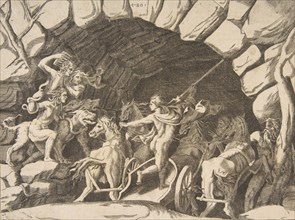 Pluto riding a chariot descending into Hell, from the 'Division of the Universe', 1531-76.