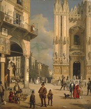 Piazza del Duomo, Milan  , 1840. Creator: Inganni, Angelo (1807-1880).