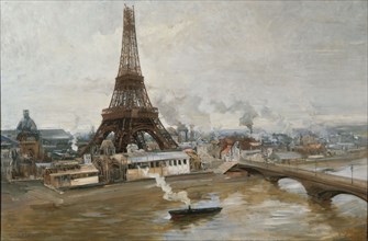 The Eiffel Tower seen from the Seine, 1889. Creator: Delance, Paul-Louis (1848-1924).