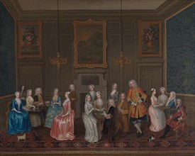 Tea Party at Lord Harrington's House, St. James's, 1730. Creator: Philips, Charles (c. 1703-1747).