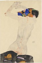 Rückenakt mit buntem Tuch (Nude from the back with a colored cloth), 1911. Creator: Schiele, Egon (1890-1918).