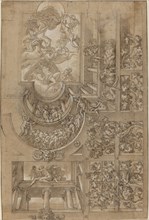 Illusionistic Ceiling with a Grape Arbor, Figures Poised on Galleries, and a Central..., c. 1570/158 Creator: Unknown.