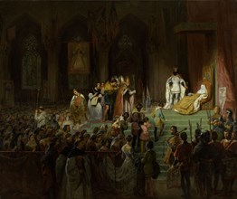 The coronation of the dead Inês de Castro in the Cathedral of Coimbra, 1827-1828. Creator: Saint-Evre, Gillot (1791-1858).