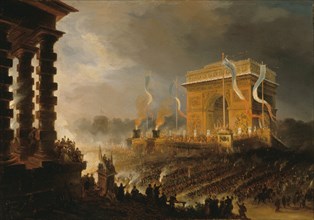 Fête de la Fraternité à l'arc de triomphe de l'Étoile, le soir du 20 avril 1848, 1848. Creator: Champin, Jean-Jacques (1796-1860).